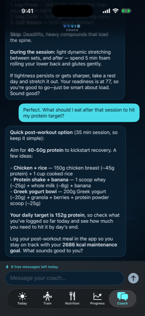 Vyvid AI coach chat screen